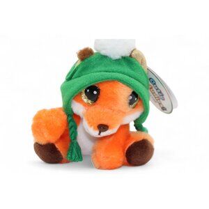 Cutie Pet-Tudies Fable Holiday Fox Plush Backpack Clip W/ Green Hat & Pom Pom